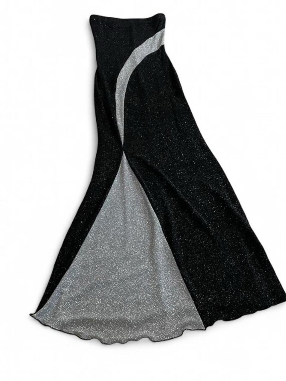 My Michelle vintage black and silver glitter strapless maxi prom dress